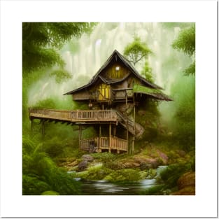 Digital Painting of a Beautiful cottage Tree house Posters and Art